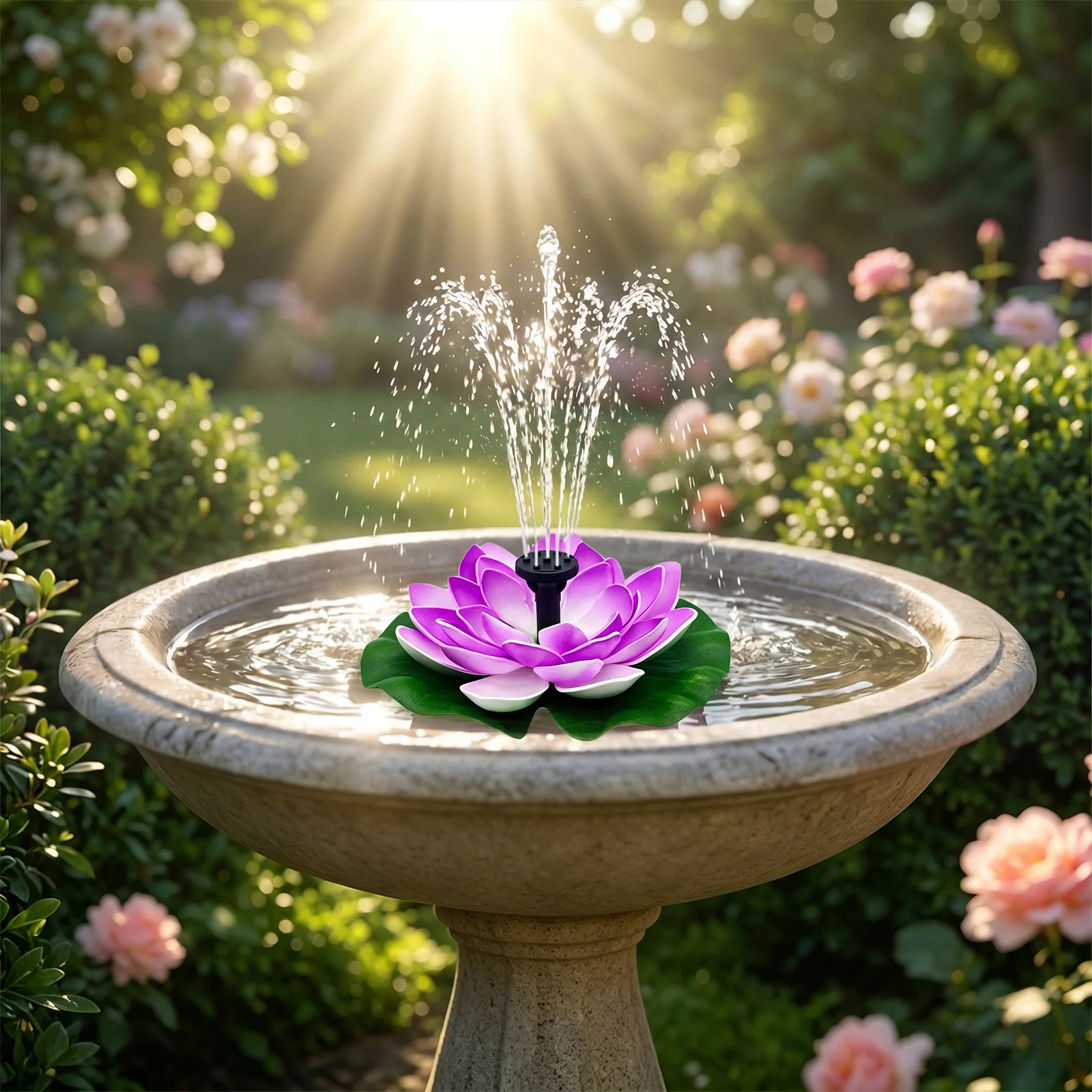 Solar Powered Small Fountain Interchangeable Spray Nozzles Mini Fountains Pump for Outdoor Features Ponds Home Cloudy Daily Use