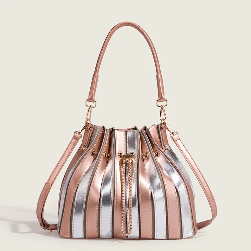 

2026 New Fashion Bucket Bag - Casual Pleated Shoulder Purse， Trendy Handbag for Women， Crossbody Tote