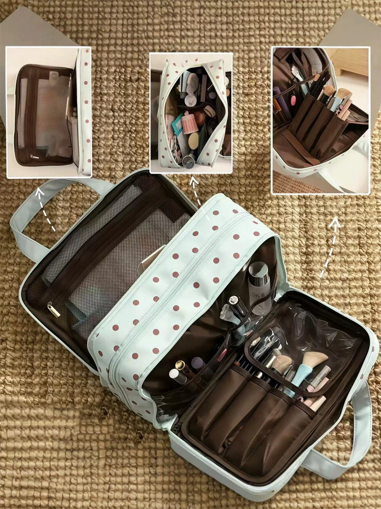 Peppermint Handheld Makeup Bag For Women Multi Layer Partition Portable Toilet Bag Travel Large Capacity Skincare Storage Bag
