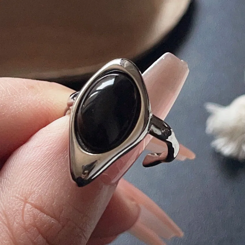 

Кольца из стерлингового серебра 925 пробы для женщин, геометрические ювелирные изделия, регулируемое кольцо на палец, простое кольцо с черным камнем для вечеринки, подарка на день рождения