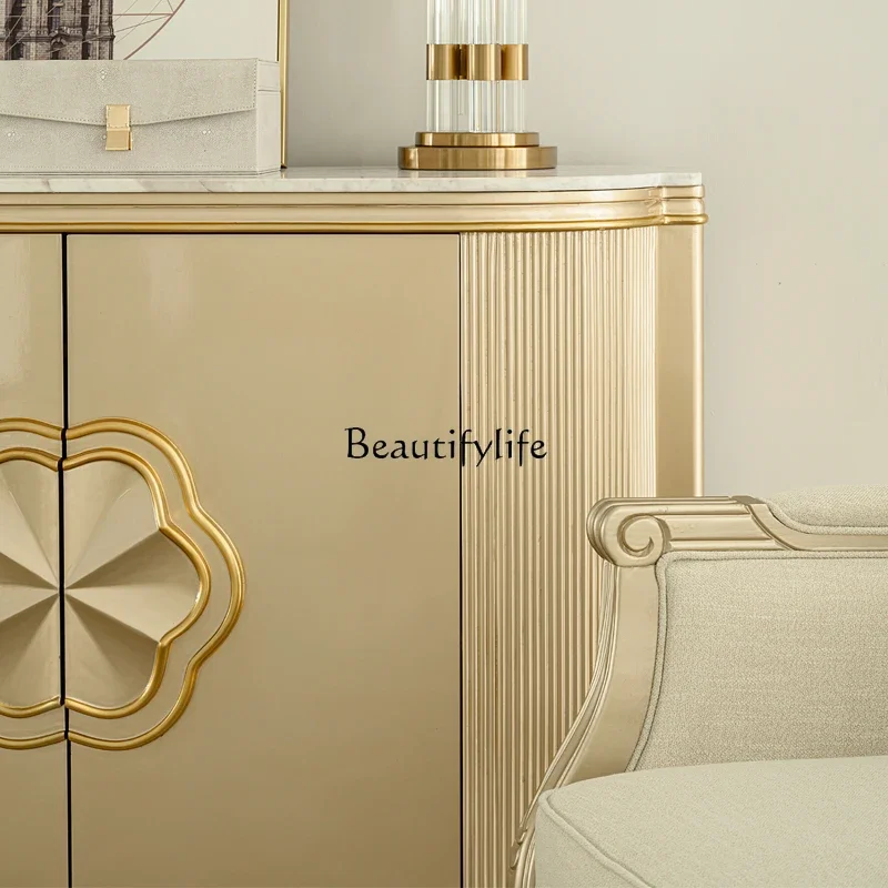 LS 04 خزانة شرفة من الخشب الصلب ذات مدخل رخامي فاخر إيطالي أمريكي خفيف، شقة صغيرة، نصف دائرة بسيطة ما بعد الحداثة