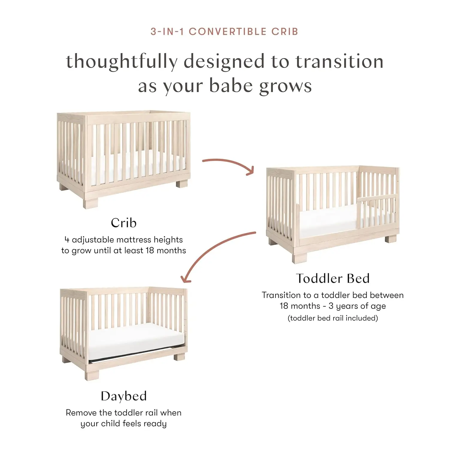 Modo 3-in-1 컨버터블 유아용 침대, 전환 키트, 세척 천연, 그린가드 골드 인증