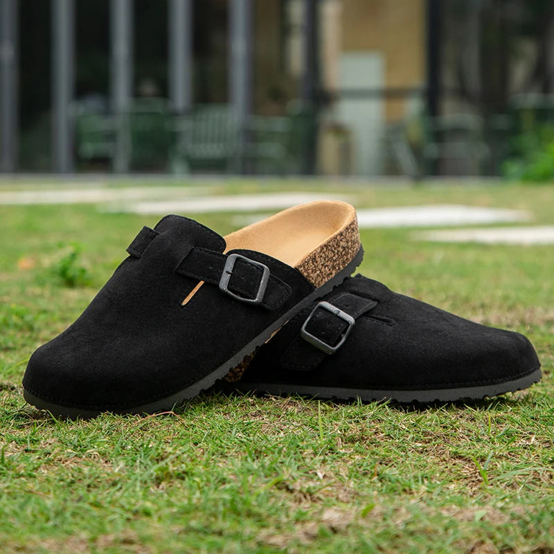 Men's Suede Clogs Leather Mules Cork Footbed Sandals Potato Shoes New Men Lady Clog Slippers with Arch Suppor