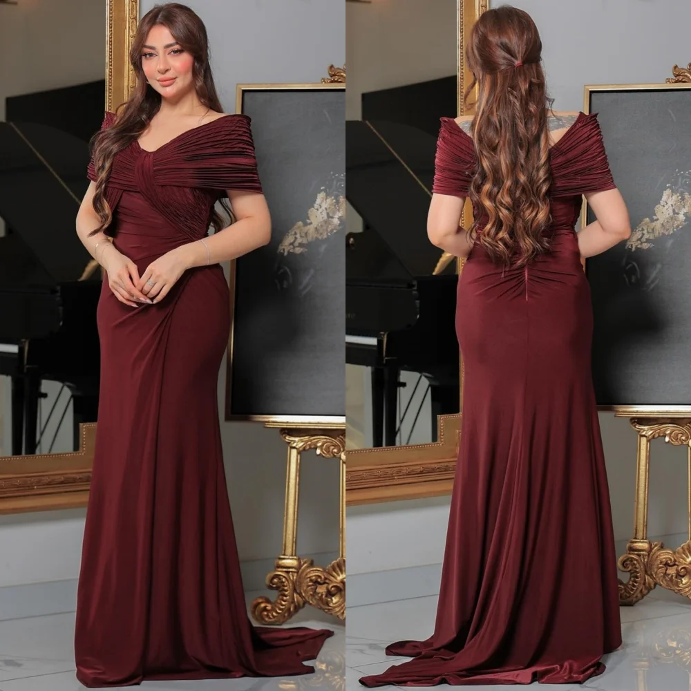 

Customized Classic Exquisite Jersey Pleat A-line Off-the-shoulder Long Dresses Bespoke Occasion Pastrol
