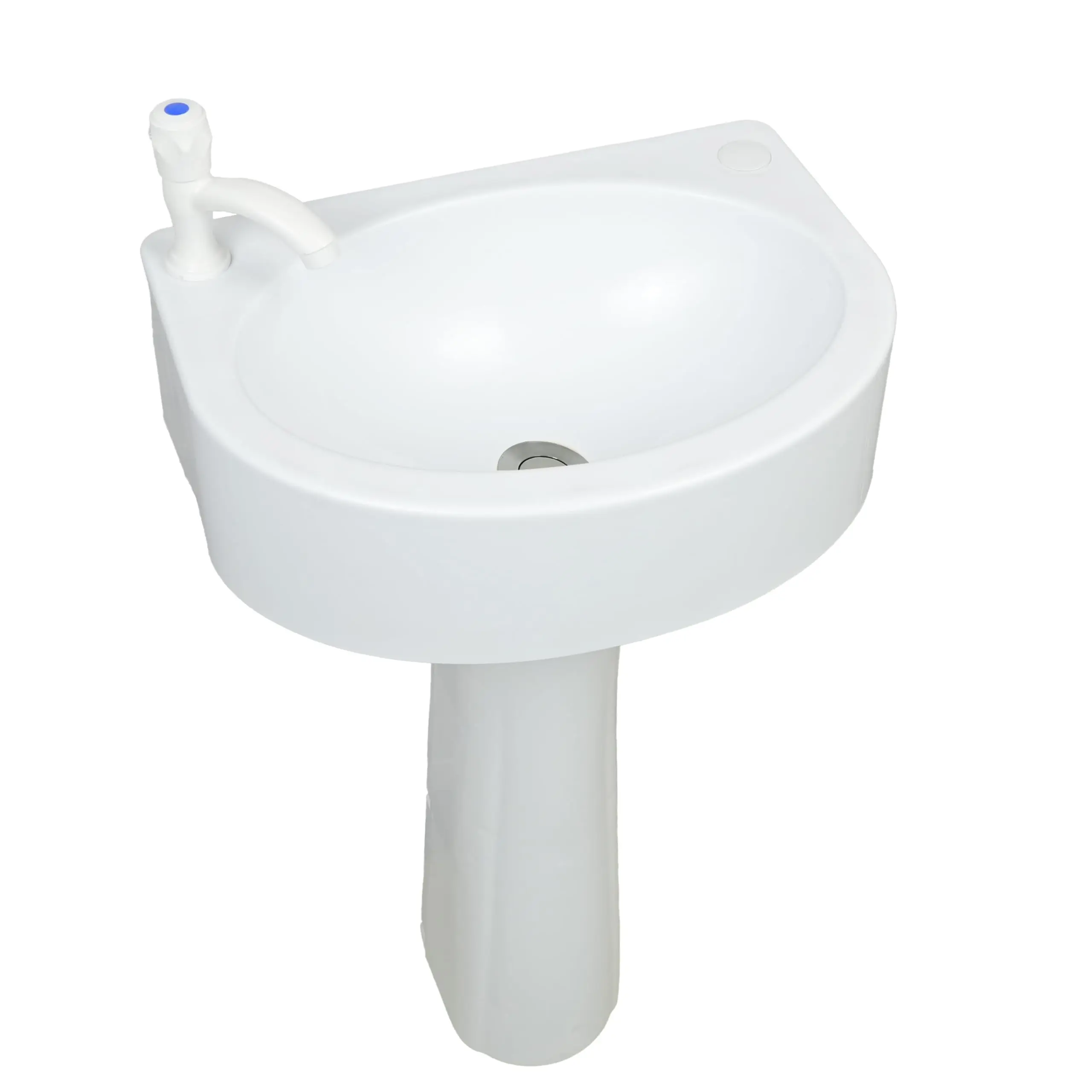 

Plastic Pedestal Sink Small Semi-Circular Wash Basin With Faucet For Bathroom Garage RV