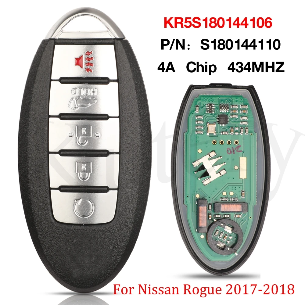 

jingyuqin 5 Buttons KR5S180144106 P/N S180144110 4A Chip 433MHZ Remote Car Key For Nissan Rogue 2017-2018 IC#7812D-S180106