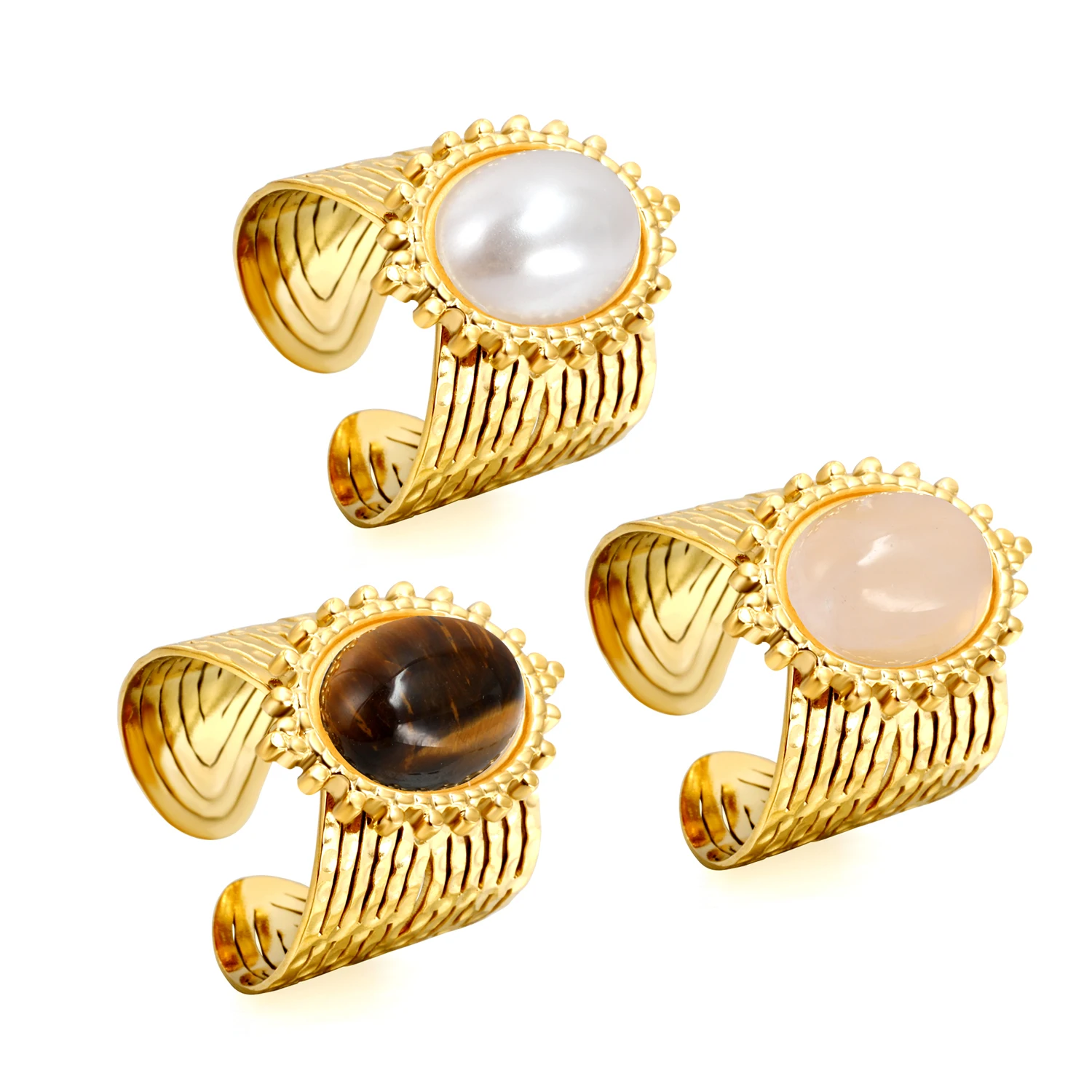 LUXUSTEEL Blue Stone Geometric Rings For Women Sun Style Golden Color Circle Open Rings Party Wedding Jewelry Gift