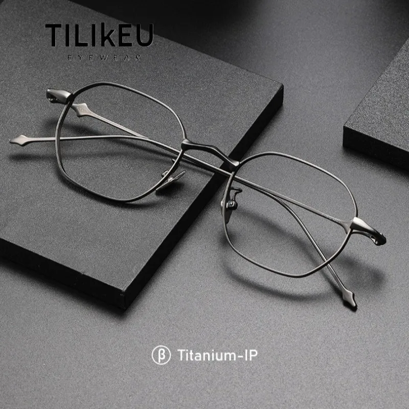 New Polygonal Frame Ultra-Light Pure Titanium Eyeframe Retro Men's Eyeglasses Frames Wide Rim Trend Women's Glasses Frames