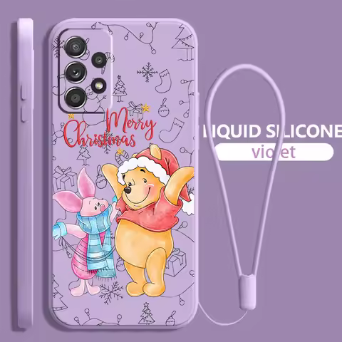Pooh Bear Christmas For Samsung Galaxy A73 A54 A53 A33 A52 A32 A22 A71 A51 A21S A03S 4G 5G Liquid Rope Soft Phone Case