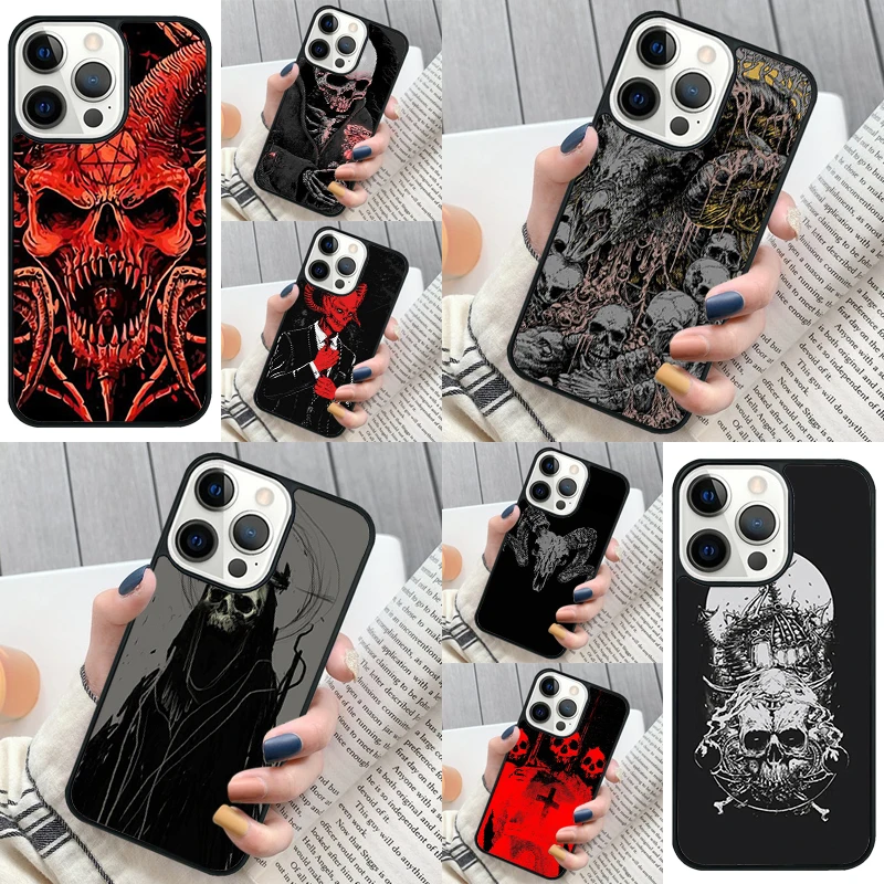 Satanic Scary Skull Phone Case Cover for iPhone 16 12 mini 11 13 14 15 Pro Max SE 2020 for Apple 7 8 Plus Coque