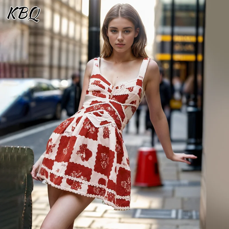 

KBQ Hit Color Hollow Out Slimming Dresses For Women Square Collar Sleeveless Backless High Waist Elegant Mini Dress Female New