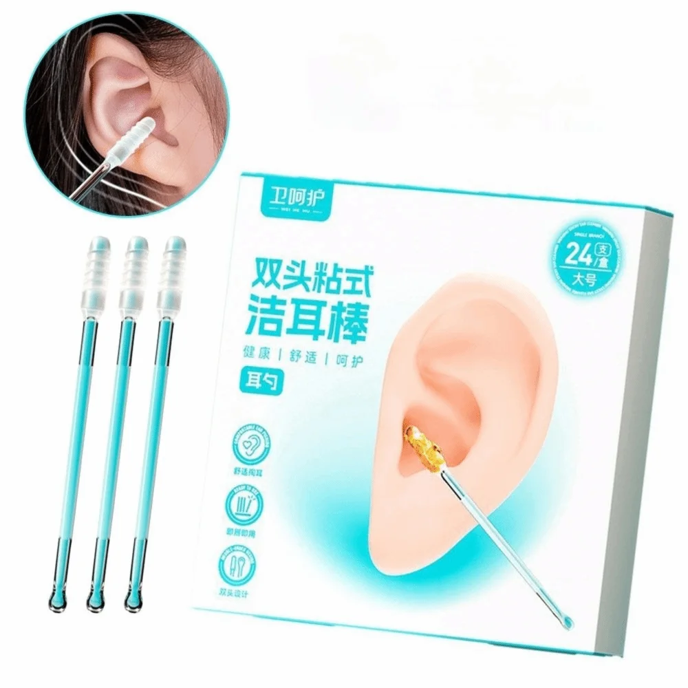 24Pcs/Box Disposable Disposable Ear Swabs Double Head Soft Sticky Earwax Remover Stick Ear Cleaner Ear Wax Removal Tool