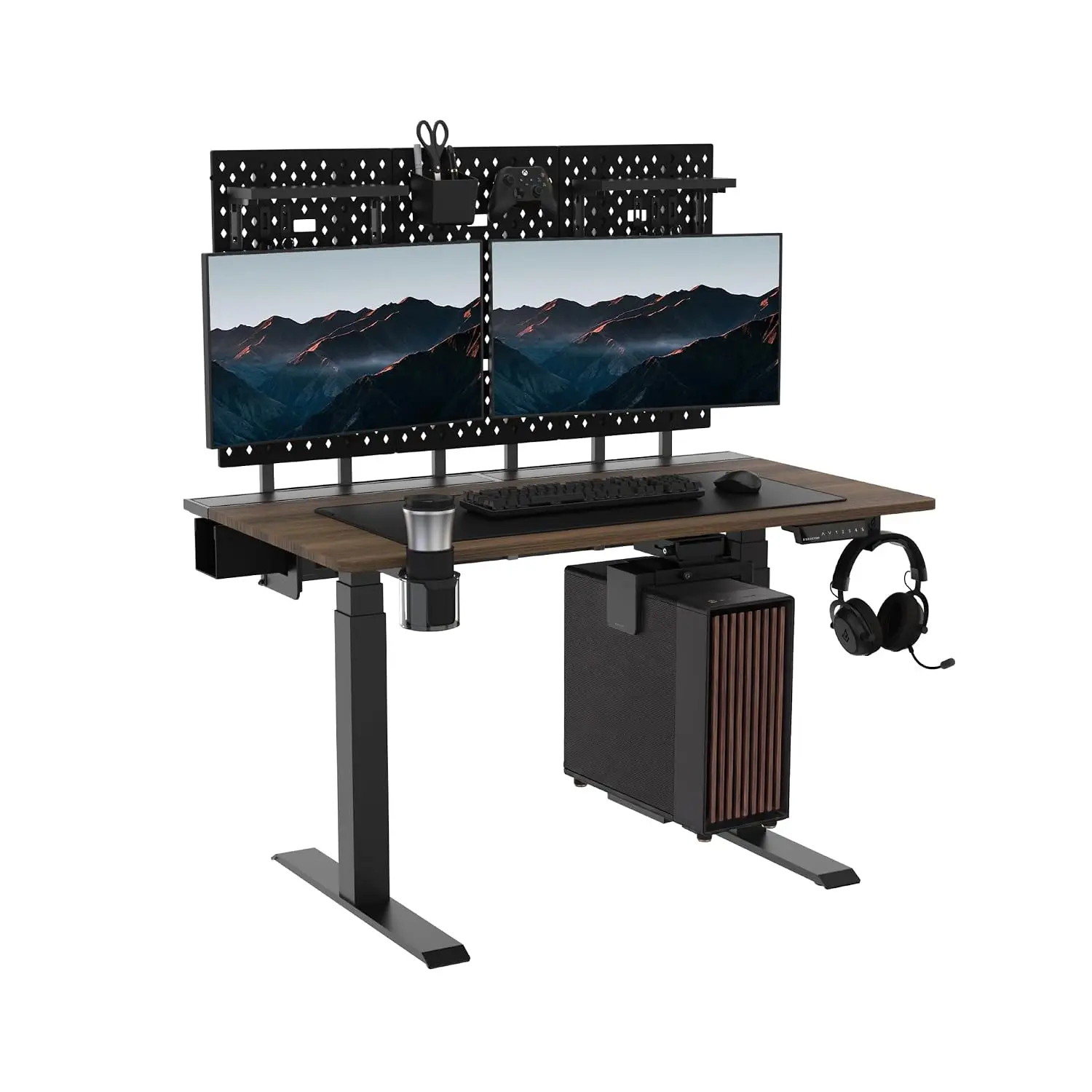 Bifrost Electric Standing Desk with Pegboard, 47 in Walnut, Customized
