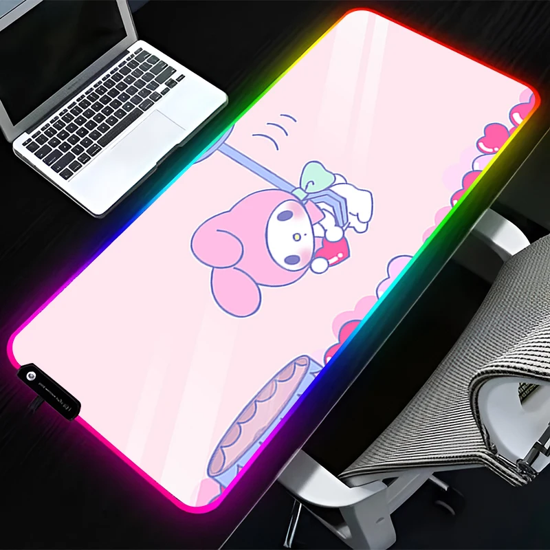 

RGB LED Mouse Pad Rubber Anime Mousepad Computer Gaming Accessories Keyboard Pad Office Decoracion Desk M-my M-melody Mouse Mat