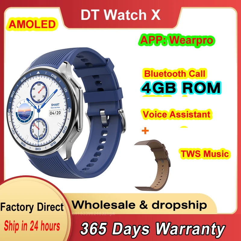 New AMOLED DT Watch X Smart Watch 4GB ROM Bluetooth Call 3D Vision GPS Tracker Waterproof Games TWS Music Smartwatch Men Women