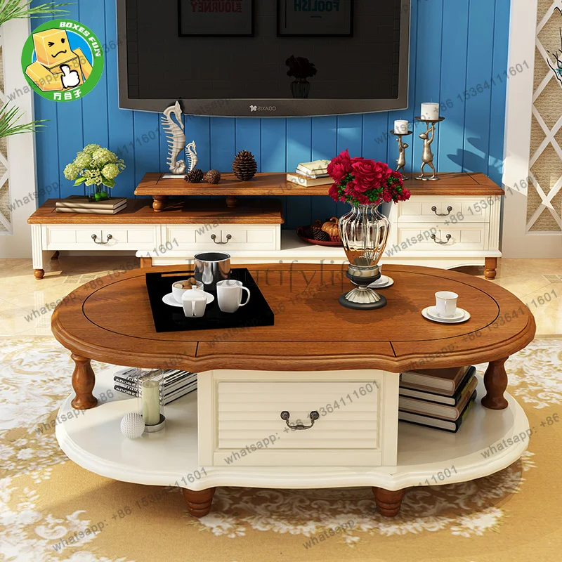 LSUnique Cute Clear Coffee Table Storage Waterproof Floor Living Room Side Table Nordic Wood Modern Wohnzimmertisch Furniture