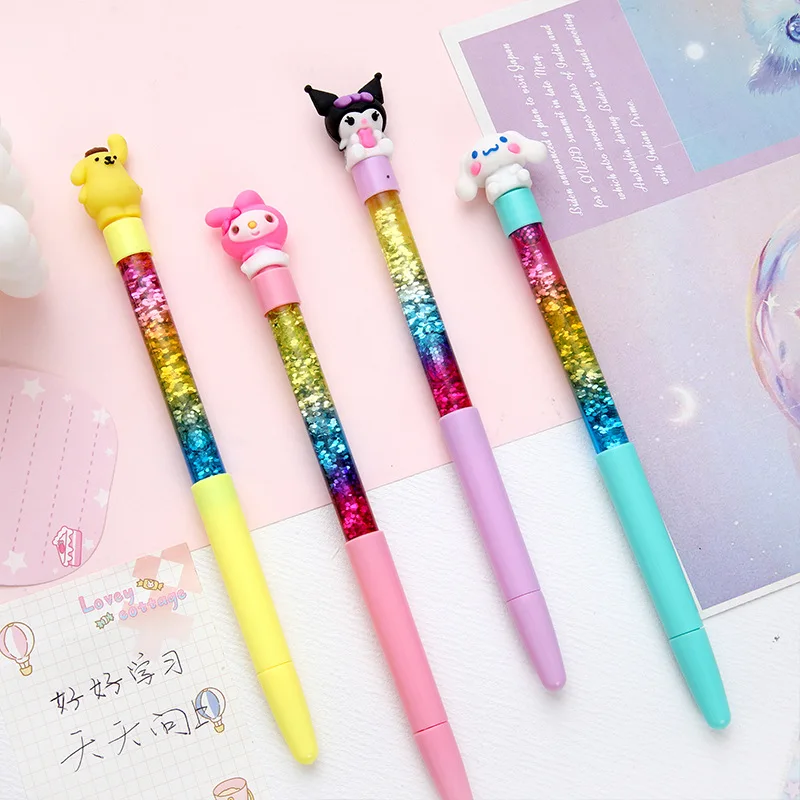 12/24pcs Sanrio Gel Pens Hello Kitty Cartoon Neutral Pen Quicksand Ball Point Pen Students School Offices Stationery Supplies