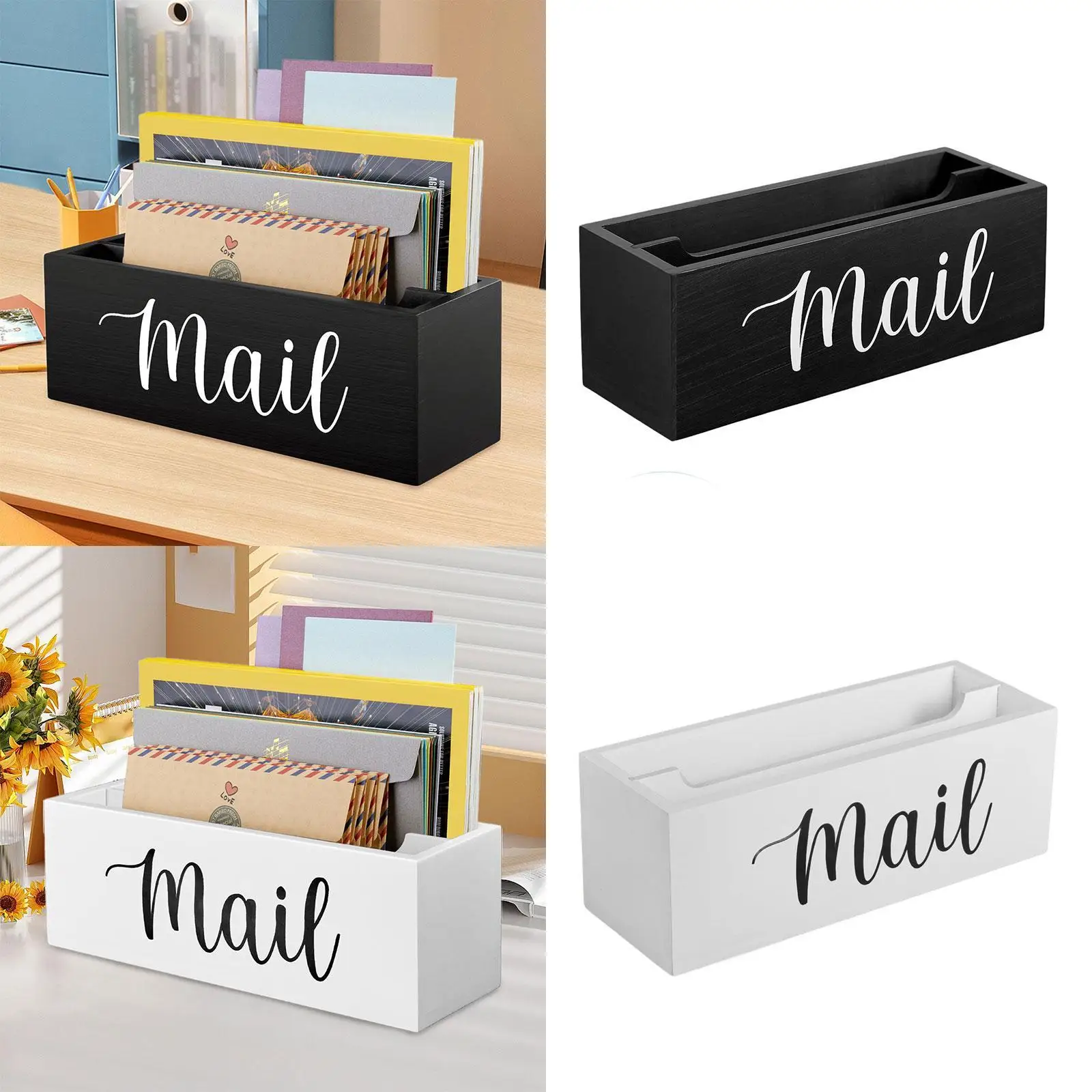 

Mail Holder Box Wood Wall Mounted Letter Holders for Farmhouse Counter Desk