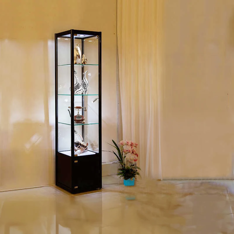 Custom.Full Vision Customization High End Aluminium Display Glass Cabinet Commercial Tall Glass Showcase with LED Stripfor Retai