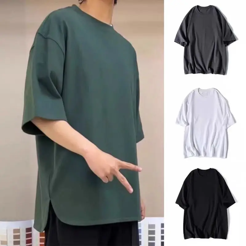 

Мужская футболка больших размеров в стиле ретро с круглым вырезом и разрезом по низу, летняя, с коротким рукавом, топ-боди.