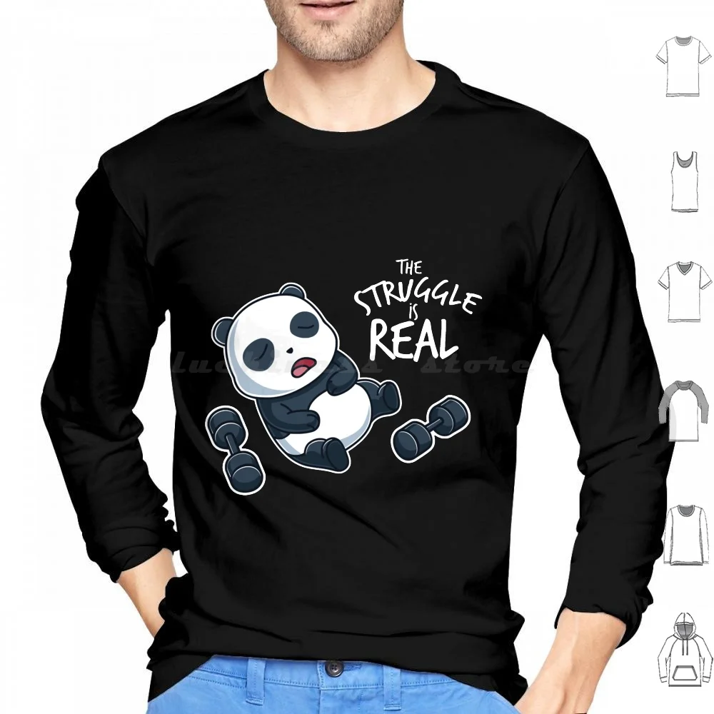 A luta é real ginásio treino panda engraçado presente hoodies manga longa a luta é real ginásio treino panda engraçado