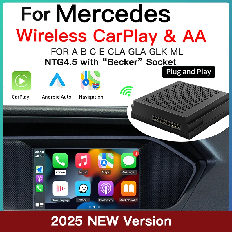 Wireless Carplay Android Auto Modular for Mercedes Benz A B C E GLA GLK ML SL W204 with NTG4.5 system Becker Navigation Car Play