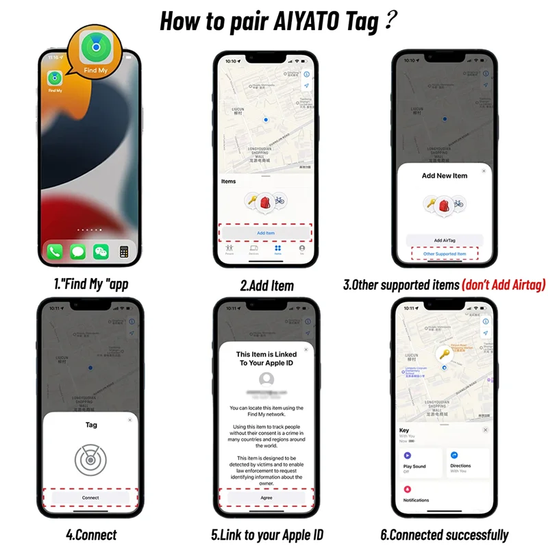 AiyaTo Bluetooth Key Finder funciona com Apple Find My Global Network Smart AirTag Tracker para sistema IOS Localizador de itens para bolsas