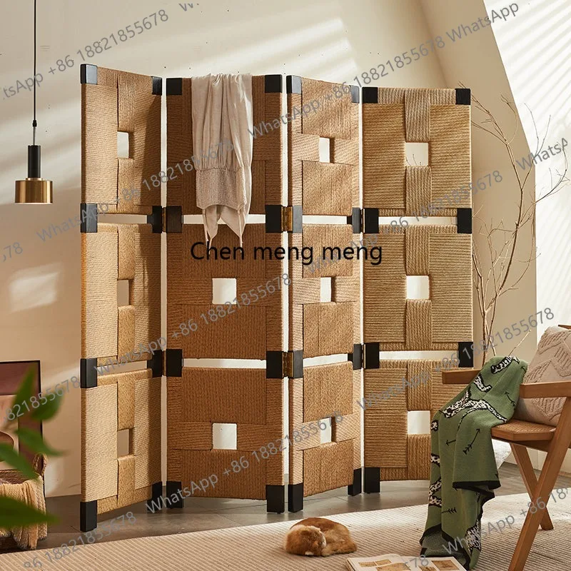 

Wabi Jifeng banana hemp rope woven solid wood rattan screen partition living room entrance porch block folding screen