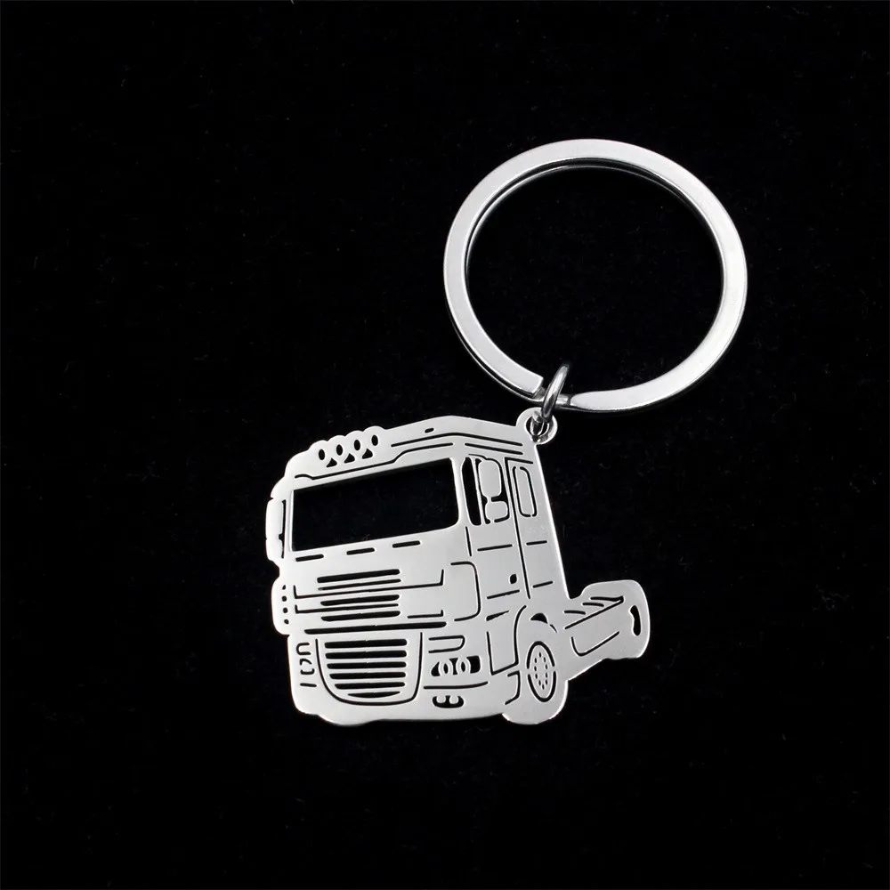 New Cool Boy Men\'s Big Truck Keychain Stainless Steel Car Keychains Truck Keyrings Jewelry for Dad/Boyfriend/Husband Gift