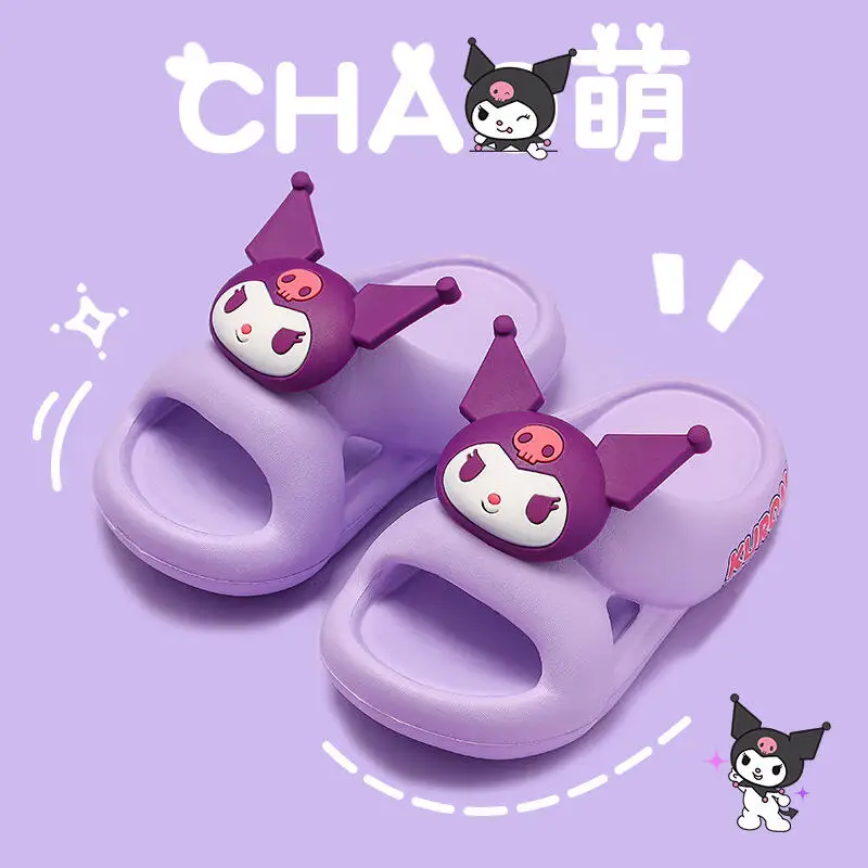 

Sanrio Girl Kuromi Kawaii Fashion At Home Cold Slippers Student Summer Non-Slip Child Outdoors Soft Sole Slippers New Style