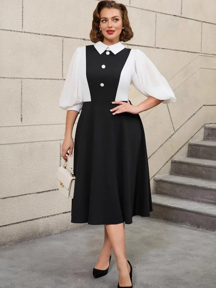 

L-3XL Plus Size Clothes Dresses Women Robes Summer Autumn 3/4 Sleeve Street Style Casual 3XL Big Size Oversized Midi Dress