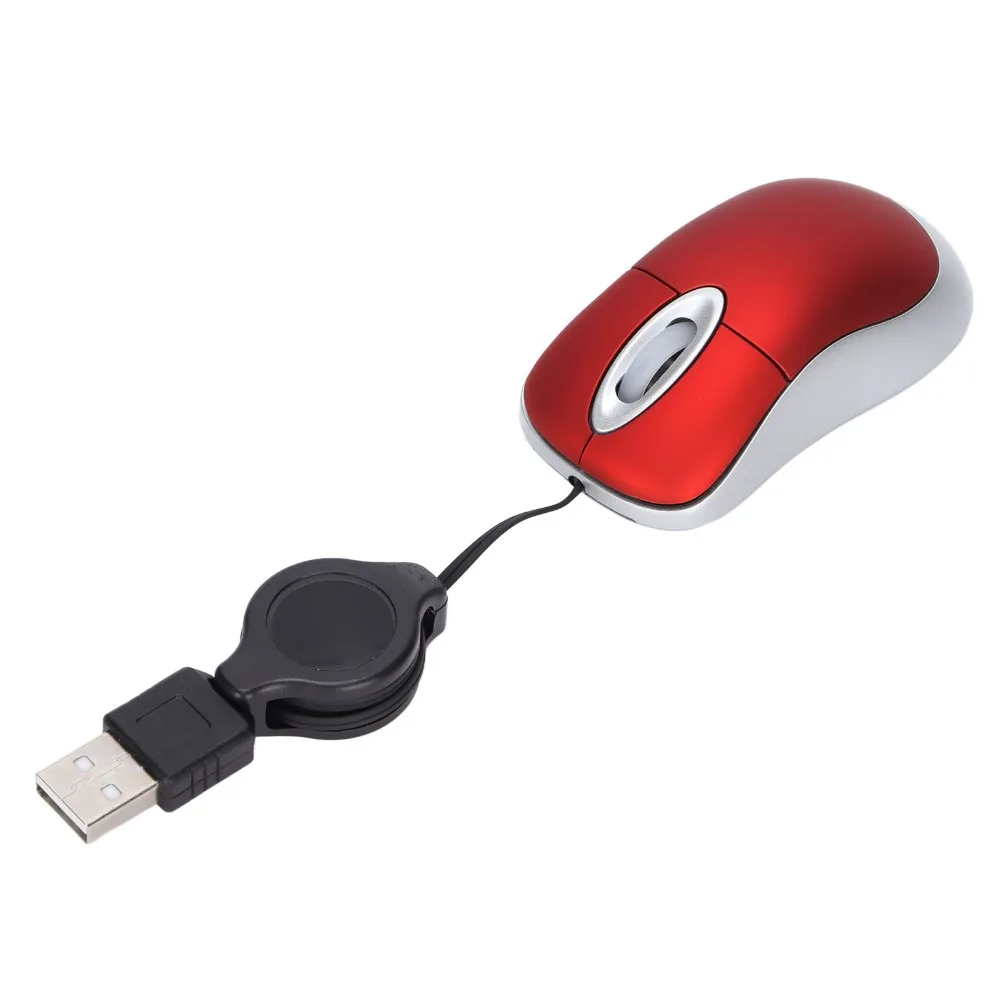 Tiny 1200 DPI Wired Mouse 3 Ways Wheel Mini Size USB Mouse Compact Design Retractable Cable Optical Mouse Computer Laptop