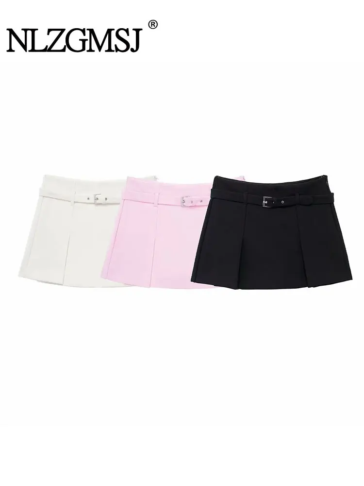 TRAF 2024 Summer Fashion Women Belt Casual Skirt Shorts Female Elegant Solid Chic Ladies Slim Culottes Office Shorts