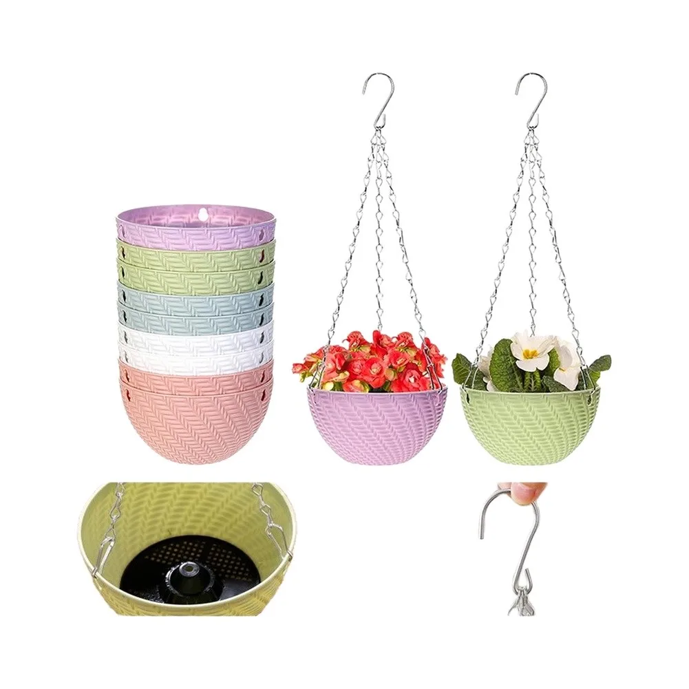 5 Piece Hanging Plant Basket Set Made of Plastic with Attached Chain Hooks for Balcony Patio or Indoor Greenery Display view 5