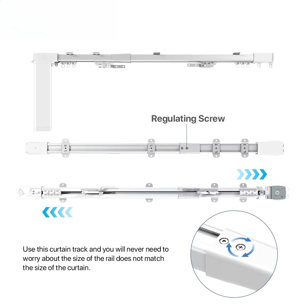 2.5 م - 4.5 م واي فاي نافذة ذكية مسار ستارة بمحرك ومحرك قابل للتعديل تلسكوبي قابل للتمديد طول المنزل الذكي