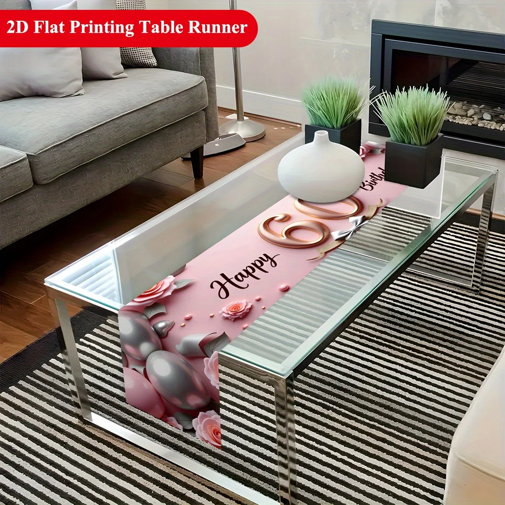 2D‑Printed 60th Happy Birthday Table Runner, Rectangular Table Decor for Dining Table, Coffee‑Table, Family Gatherings