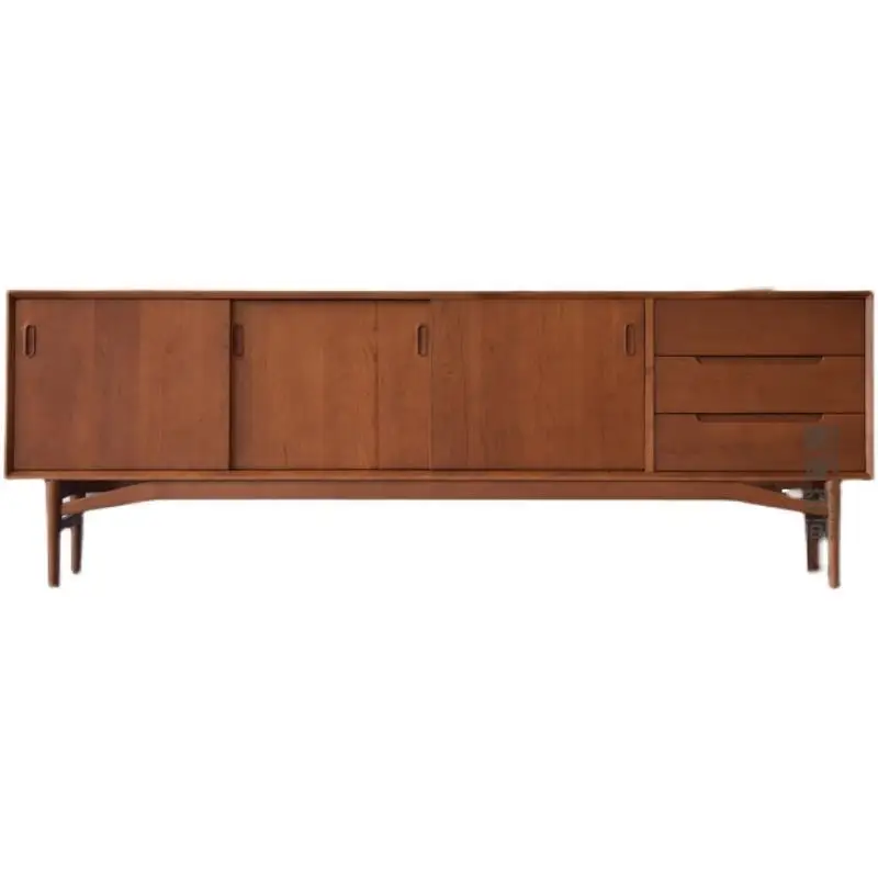 Cherry wood medieval replica TV cabinet, living room solid wood furniture, black walnut audio-visual cabinet