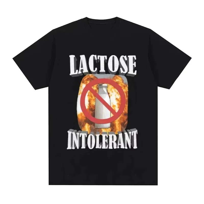 Engraçado lactose intolerante gráfico camiseta roupas masculinas moda hip hop vintage manga curta camisetas de algodão topos