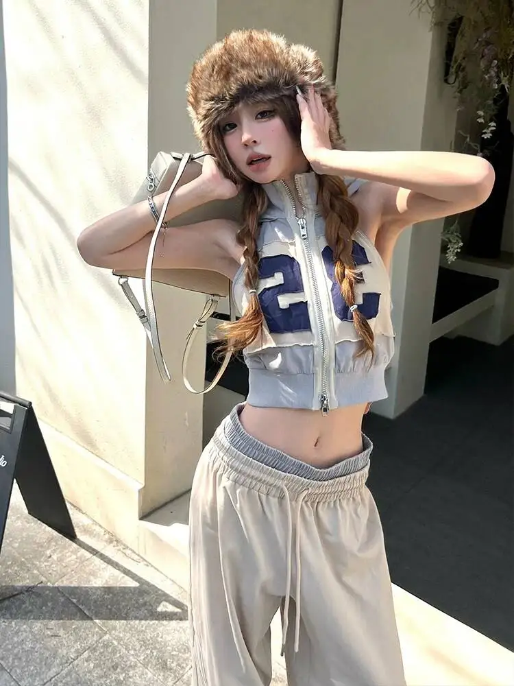 Women Tank Top 2026 New Summer Women American Retro Hooded Vest Sleeveless T Shirt Color Block
