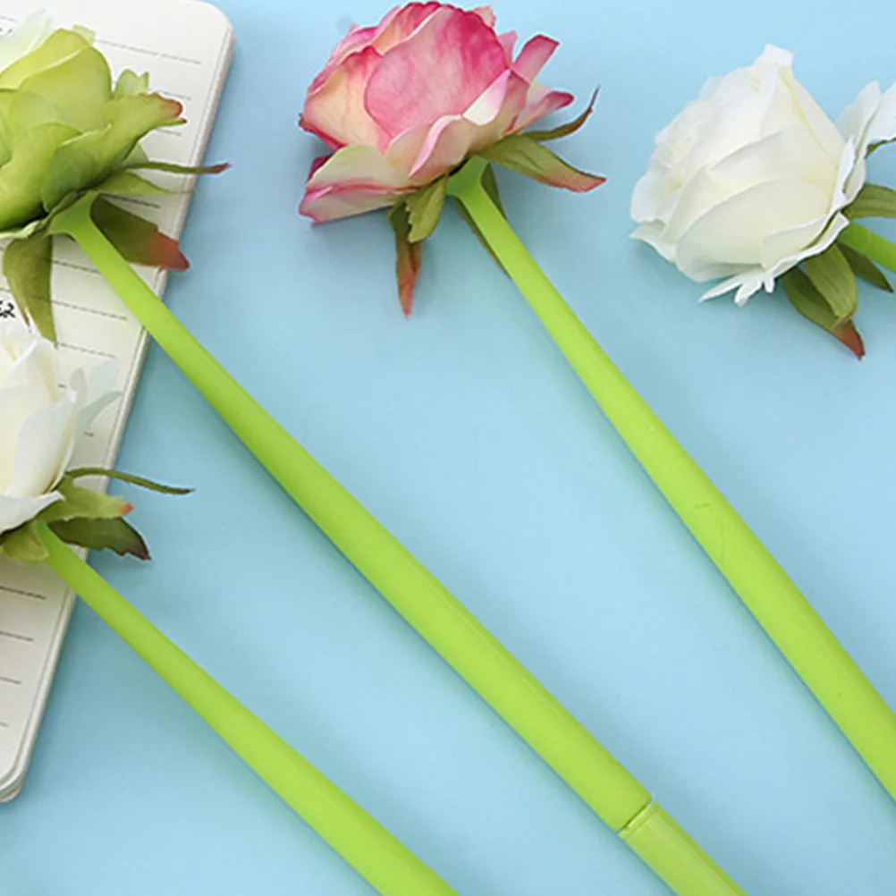 

3pcs 0.5mm Rose Shaped Gel Pen Lovely Pen Creative Romantic Wrriting Pens for Home Office School (Blue Ink)