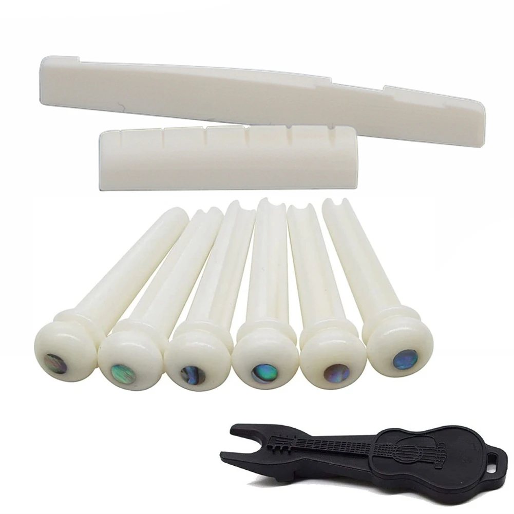 Guitar Bone Installation Kit Featuring 6 For Bridge Pins 1 Nut 1 Saddle and Pin Puller Made from Cattle Bone Material