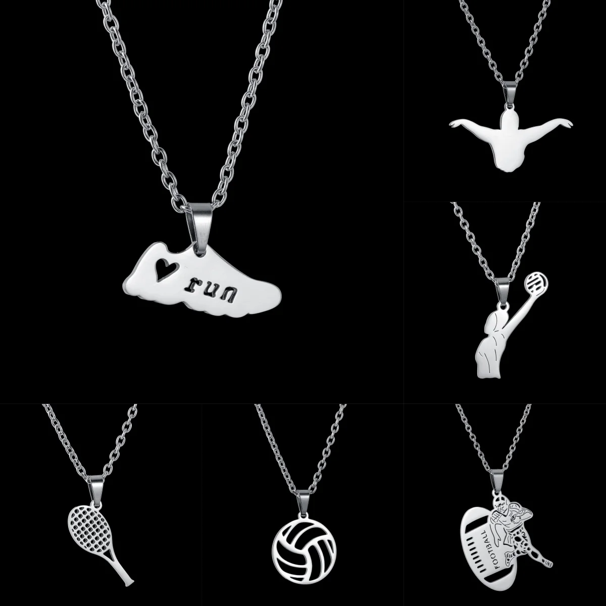 Trendy Girls Dancer Figure Tennis Football Volleyball Rugby Swim Runner Pendant Necklace Sport Jewelry Party Gifts