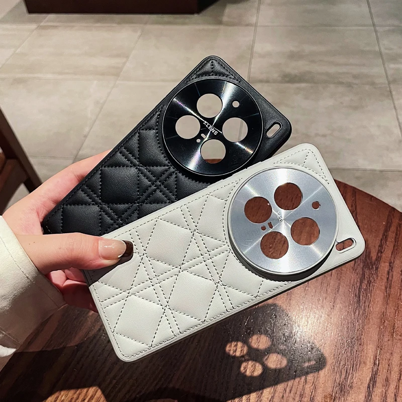 

For Vivo X200 X100 Pro,X200 Pro mini,X100 Ultra,X100s Case Luxury Diamond Pattern PU Plain Leather + TPU Camera Protection Cover