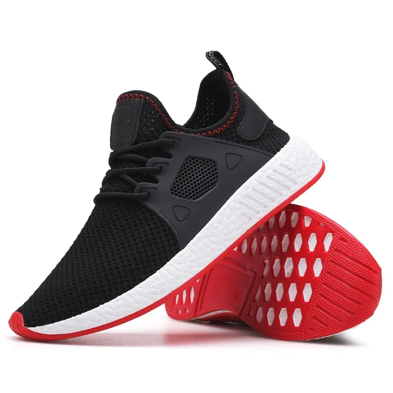 

2023 Fashion Men Shoes Casual Weaving Fly Mesh Breathable Light Soft Black Slipon Mens Shoe Male Trainers Sneakers Human Race