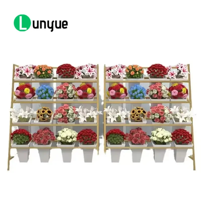 Multi Layer Metal Flower Shelf Supermarket Display Rack for Wedding Floral Arrangement Housewares Store Storage Organizer