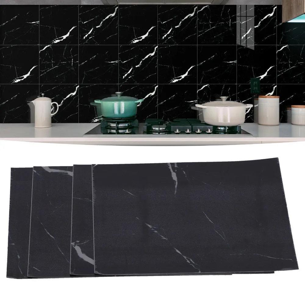 4Pcs 30x30cm (12x12 Inch) PVC Tile Stickers Black (Dark Coffee) 2 Sizes Marble Tile Stickers Home Decoration Wall Stickers