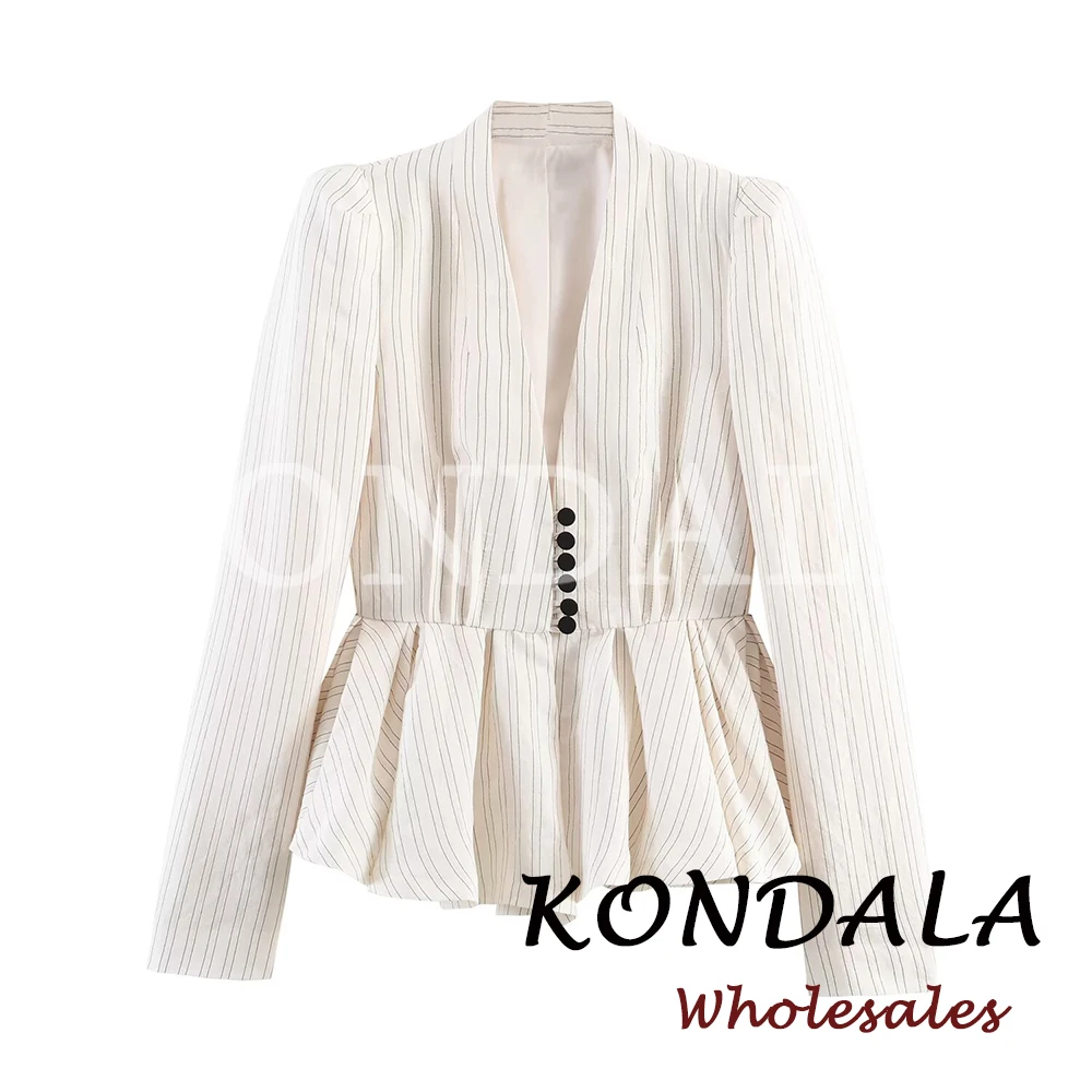 

KONDALA Chic White 2026 Элегантный женский офисный блейзер на одной пуговице, свободный пиджак с V-образным вырезом для весны, уличный стиль