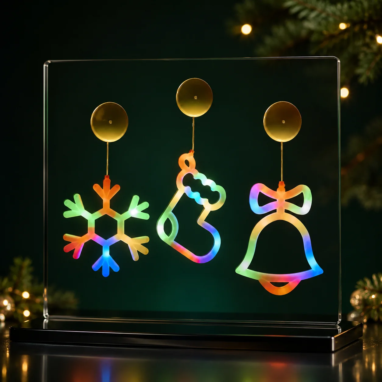 Battery Powered Christmas Window LED Lights Colorful Snowflake Jingle Bell Suction Cup Lamp for Xmas Home Holiday Decoration