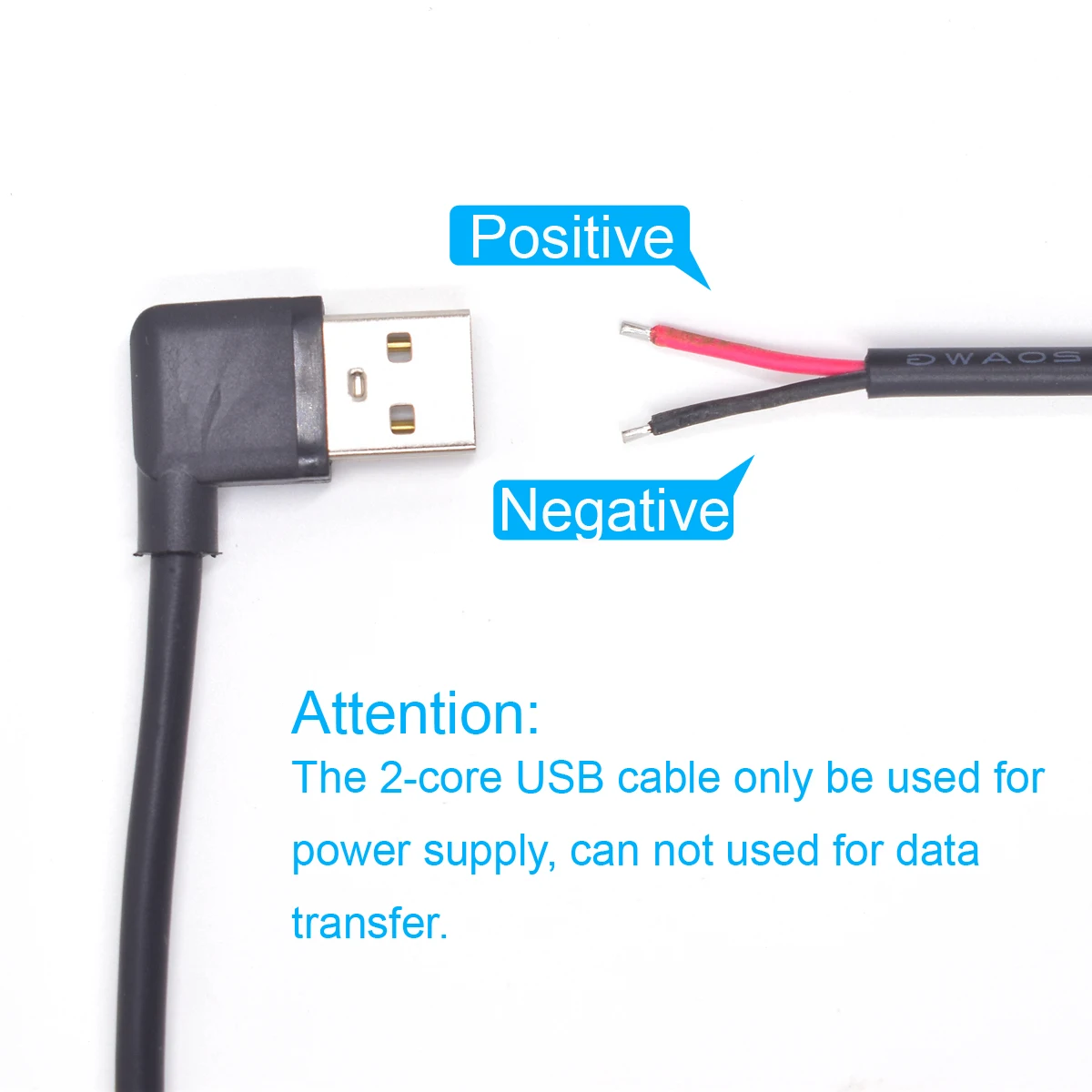 USB 2.0 haakse kabel 1M mannelijk naar 2-pins kale draad 5V 5A voor LED-voeding reparatieverlenging