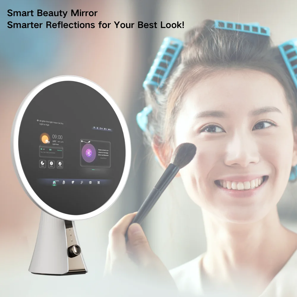 مرآة مكياج ذكية تعمل باللمس بإضاءة LED قابلة للتعديل 5X مرآة لمستحضرات التجميل المكبرة المغناطيسية وتحليل الذكاء الاصطناعي للعناية بالبشرة #4